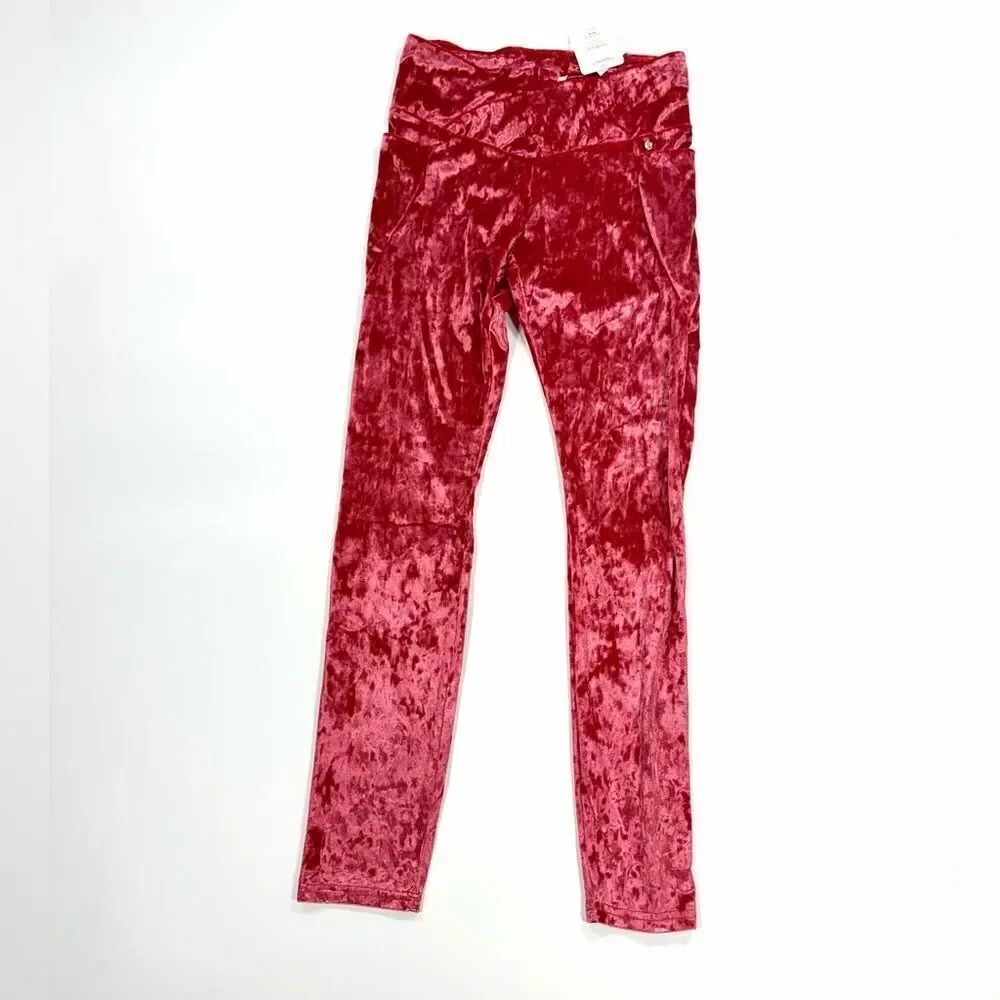 Fabletics Crushed Velour High-Waisted Crossover Leggings – Size L (Red)